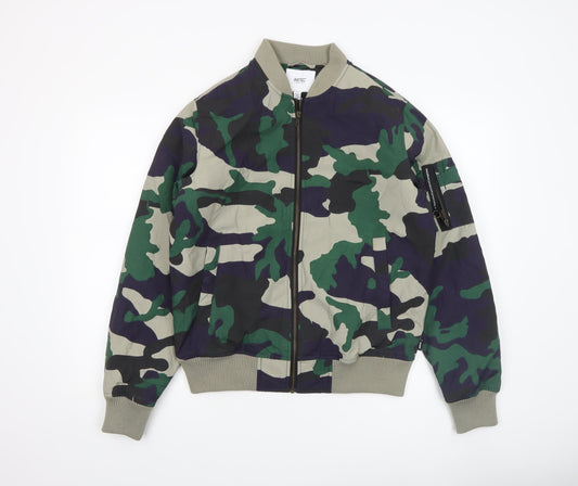 WESC Womens Green Camouflage Bomber Jacket Size M Cotton Nylon