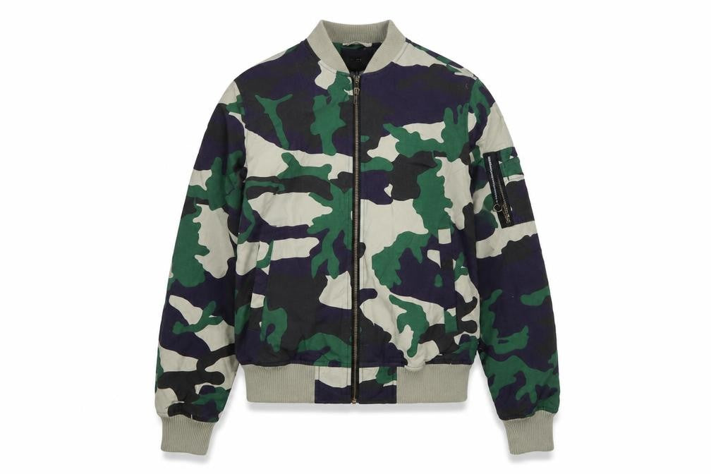 WESC Womens Green Camouflage Bomber Jacket Size M Cotton Nylon