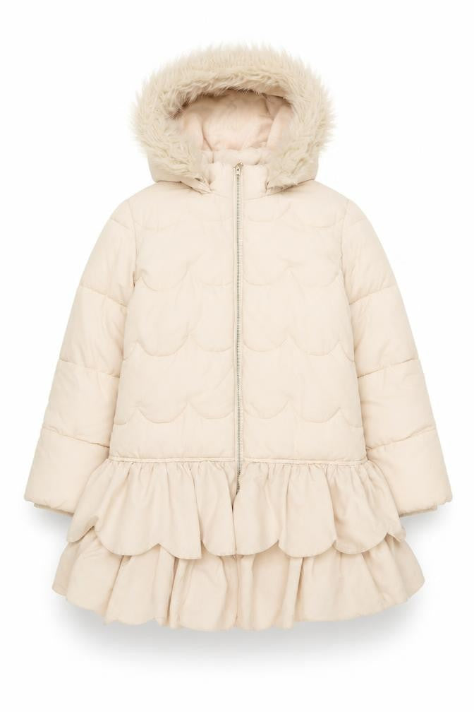 Monsoon Girls Beige Faux Fur Hooded Long Puffer Coat 11-12 Years