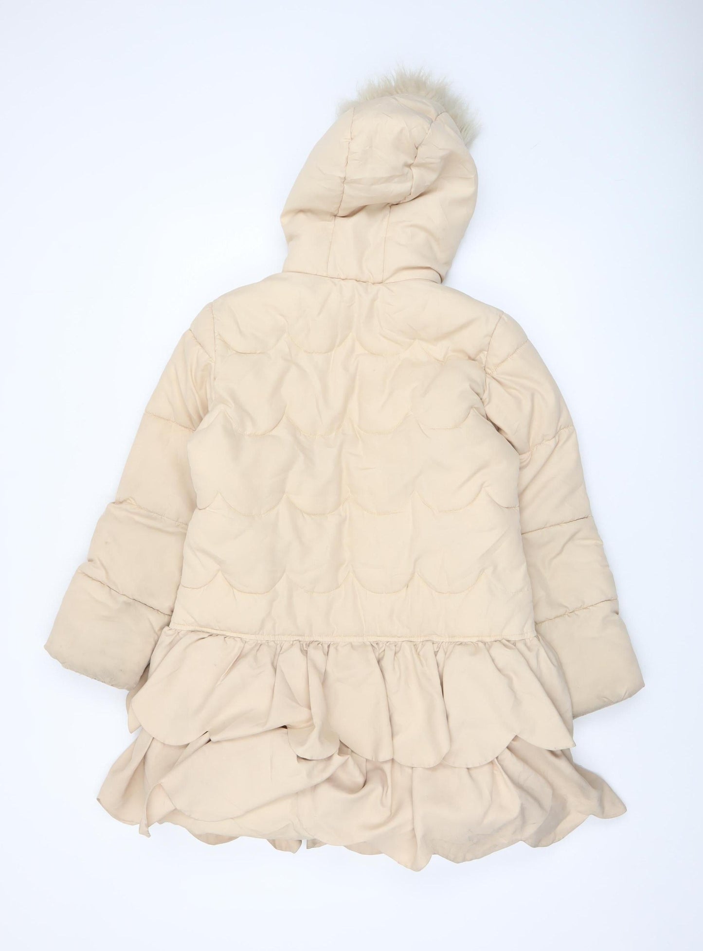 Monsoon Girls Beige Faux Fur Hooded Long Puffer Coat 11-12 Years