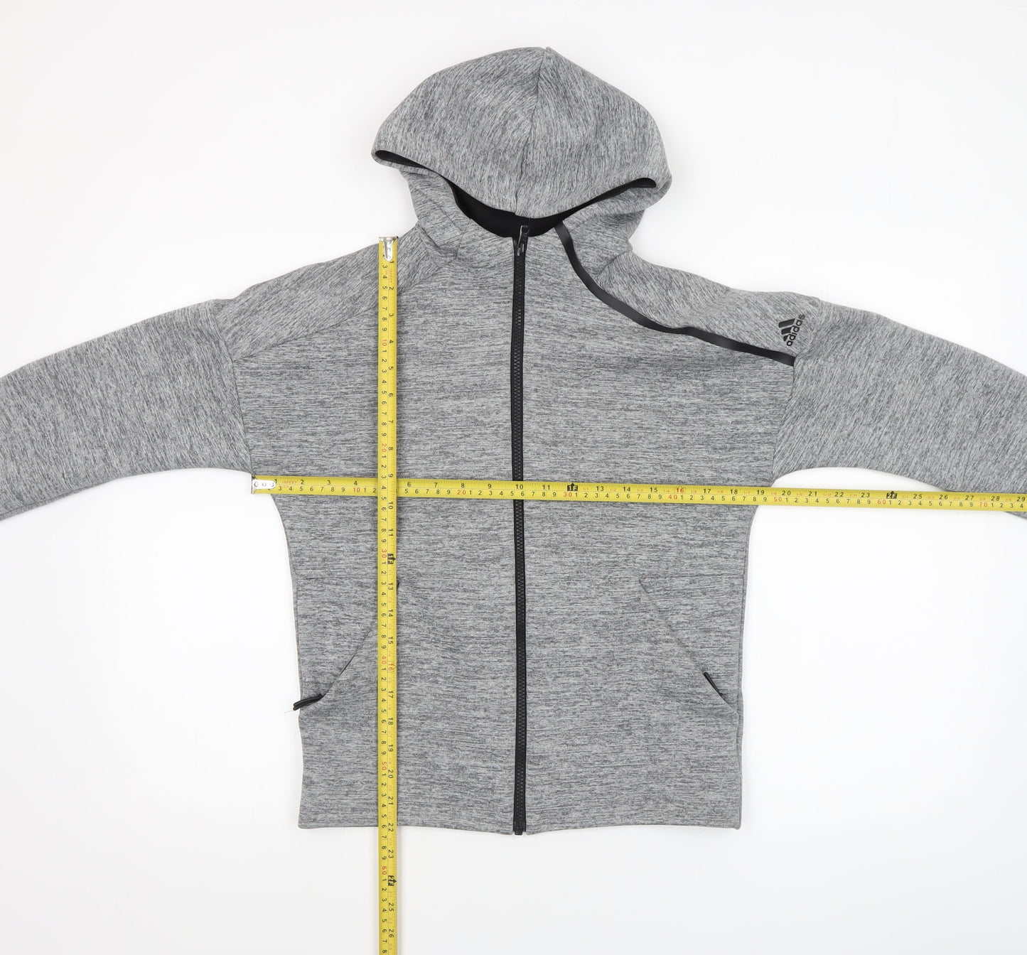 Adidas Boys Grey Full Zip Hoodie Size 11-12 Years - Athletic Hooded Sweatshirt