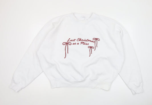 Six Stories Womens White XXL Christmas Pullover Sweatshirt