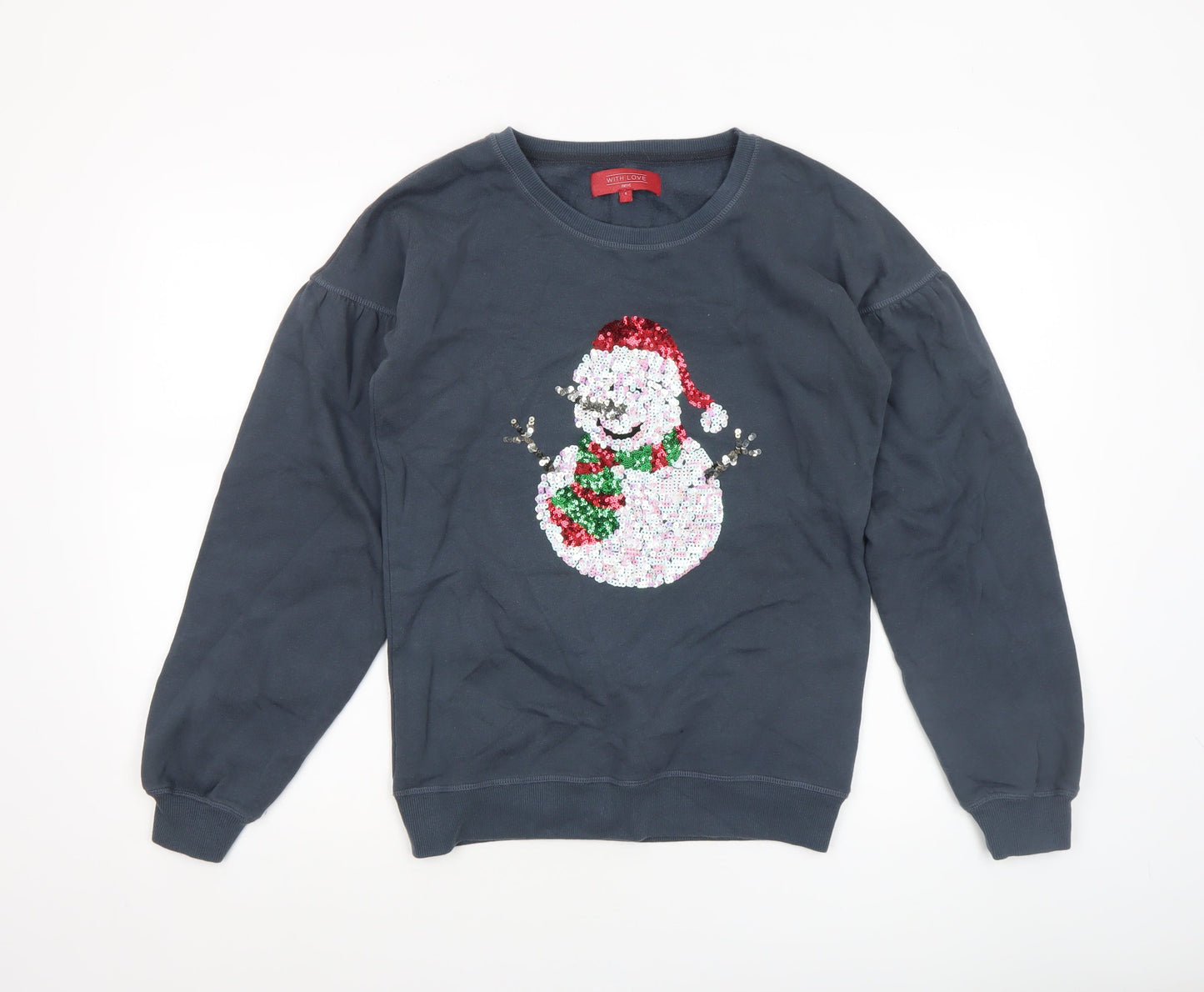 Next Women’s Navy Christmas Sequin Snowman Sweatshirt Size 6