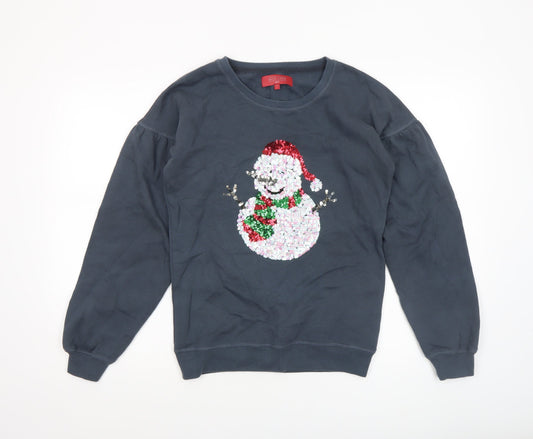 Next Women’s Navy Christmas Sequin Snowman Sweatshirt Size 6