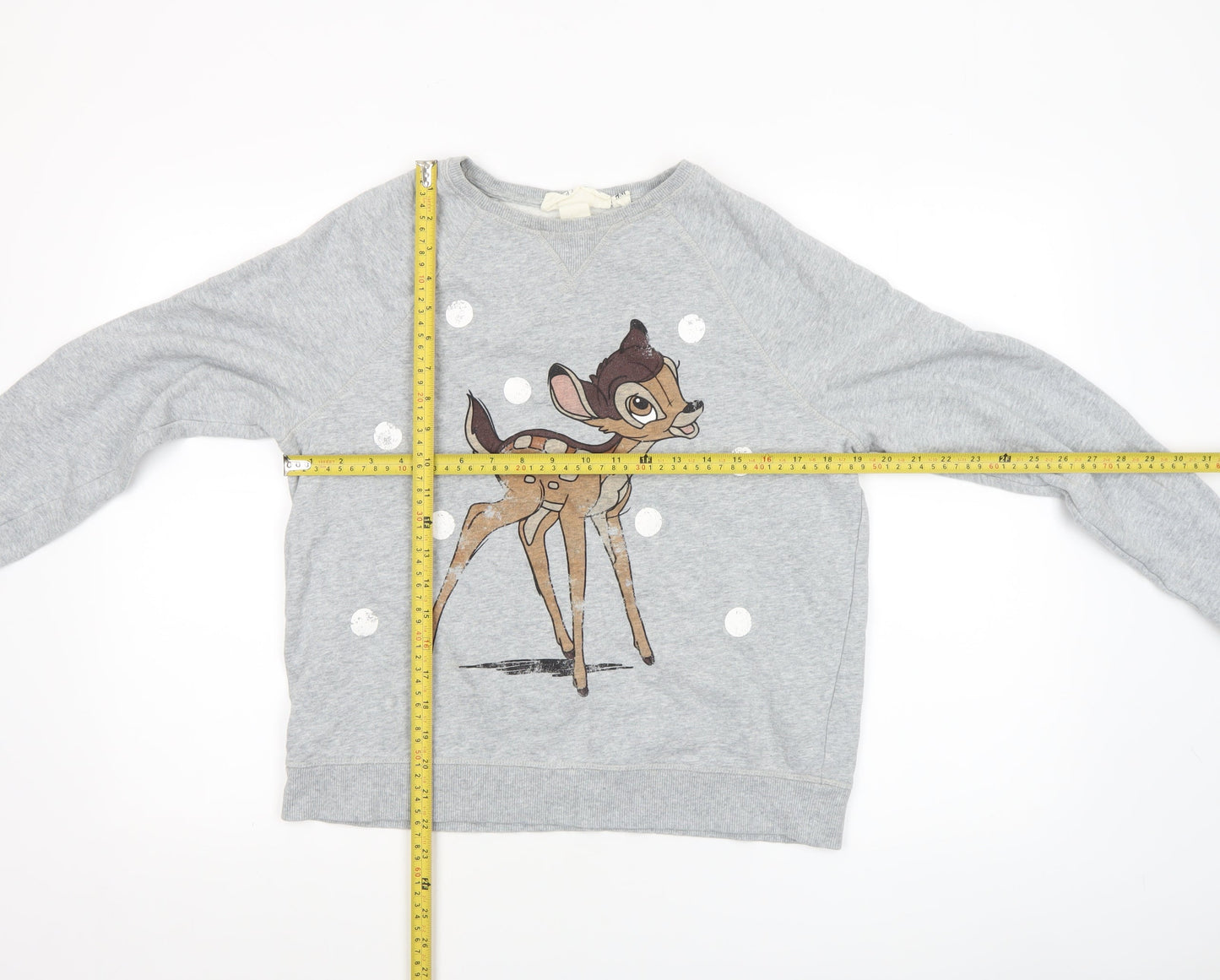 H&M LOGG Womens Grey Bambi Sweatshirt Small Cotton Crew Neck