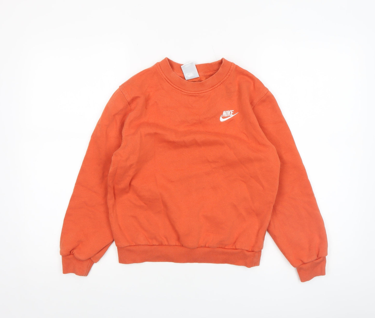 Nike Boys Orange Medium Pullover Fleece Sweatshirt Logo Crew Neck