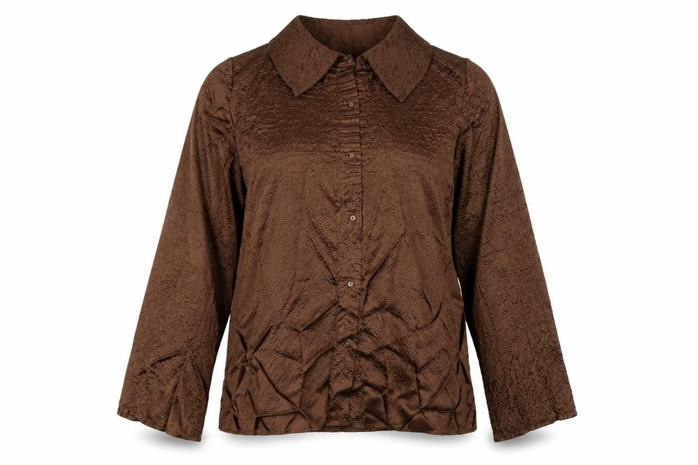 Roman Originals Women’s Brown Button-Up Long Sleeve Collared Blouse M