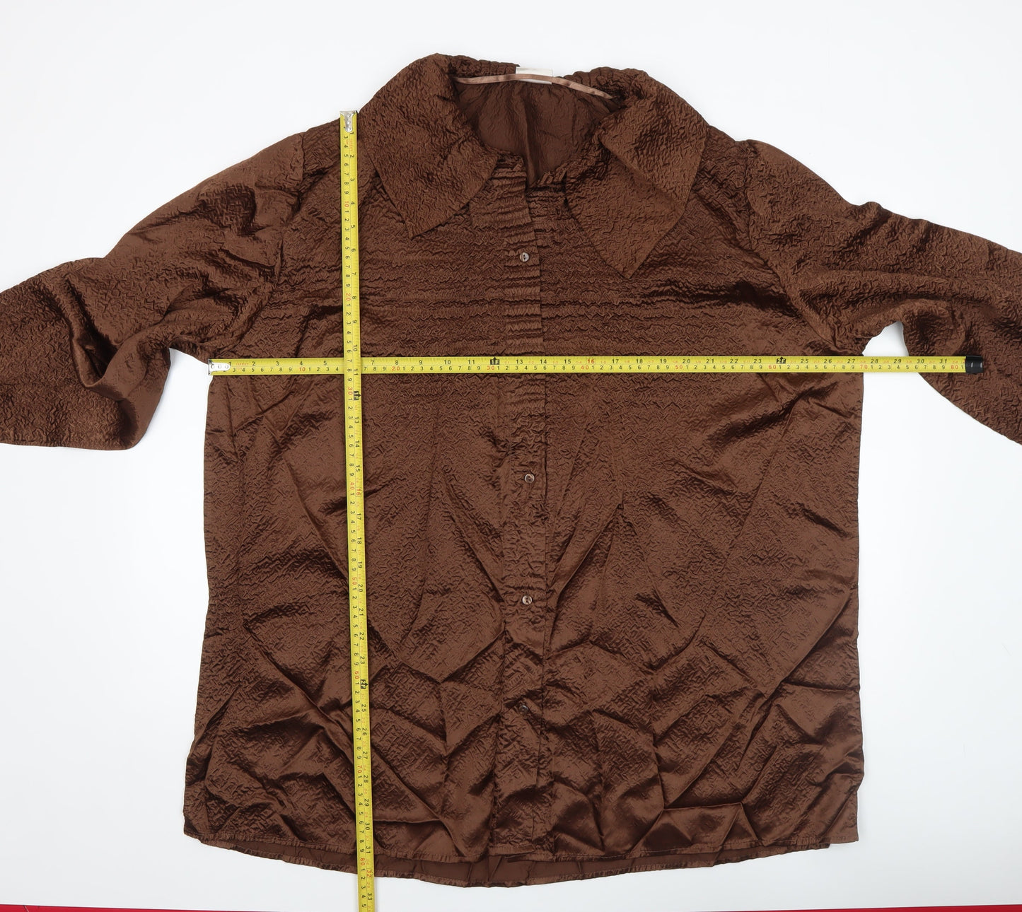 Roman Originals Women’s Brown Button-Up Long Sleeve Collared Blouse M