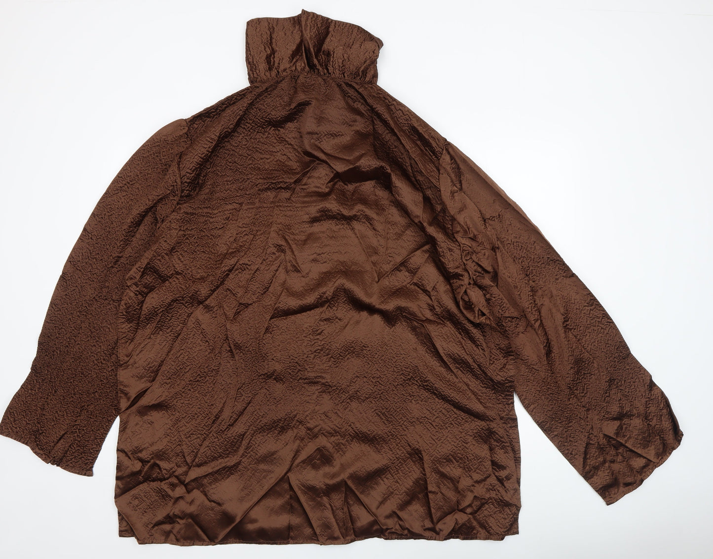 Roman Originals Women’s Brown Button-Up Long Sleeve Collared Blouse M