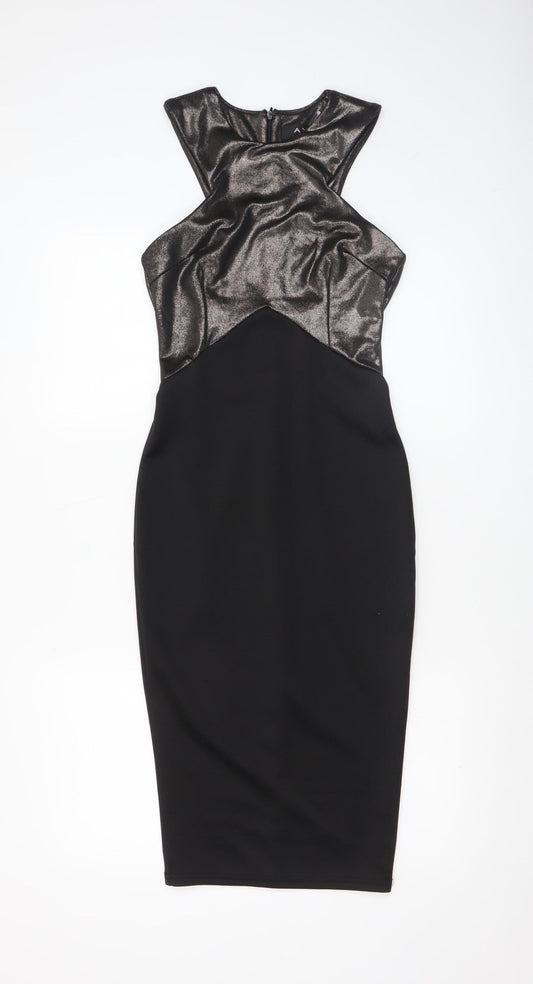 AX Paris Women’s Black Metallic Bodycon Dress Size 8 Sleeveless Knee Length