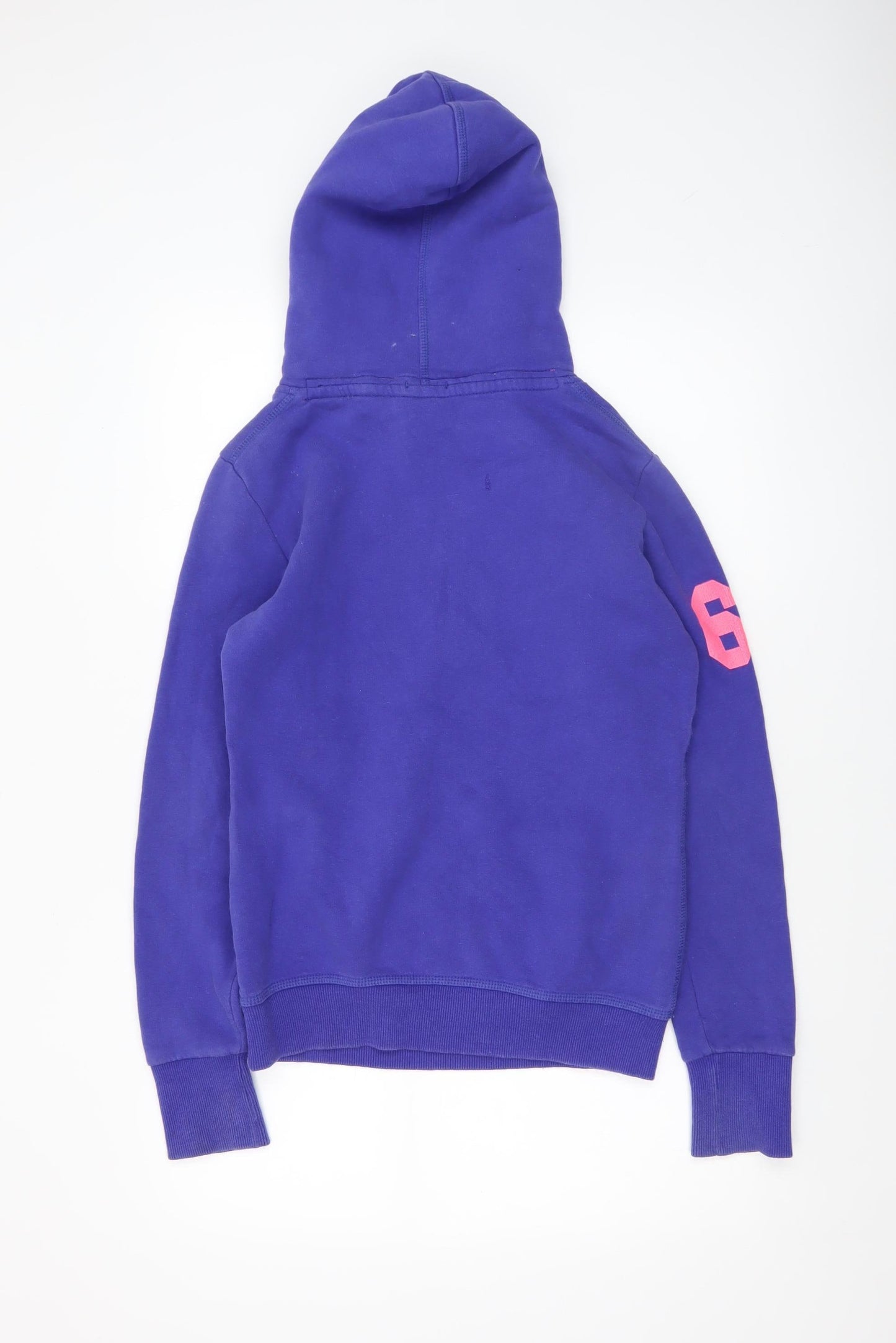 Superdry Women Purple Hoodie Small Graphic Print Pullover Cotton Blend