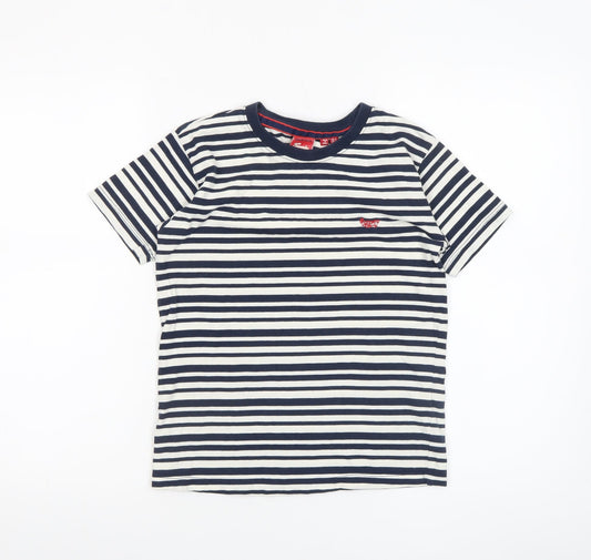 Superdry Womens Blue Striped Cotton T-Shirt Size 6