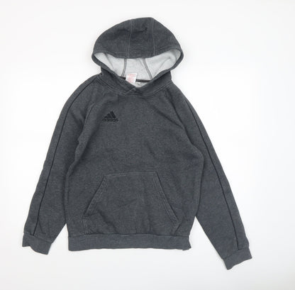Additional front view of Adidas boys’ grey pullover hoodie, size 13-14, years lined cotton blend