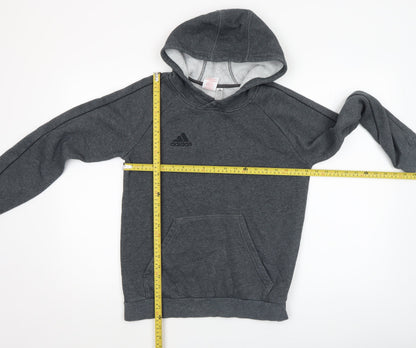Back view of Adidas boys’ grey pullover hoodie, size 13-14, years lined cotton blend