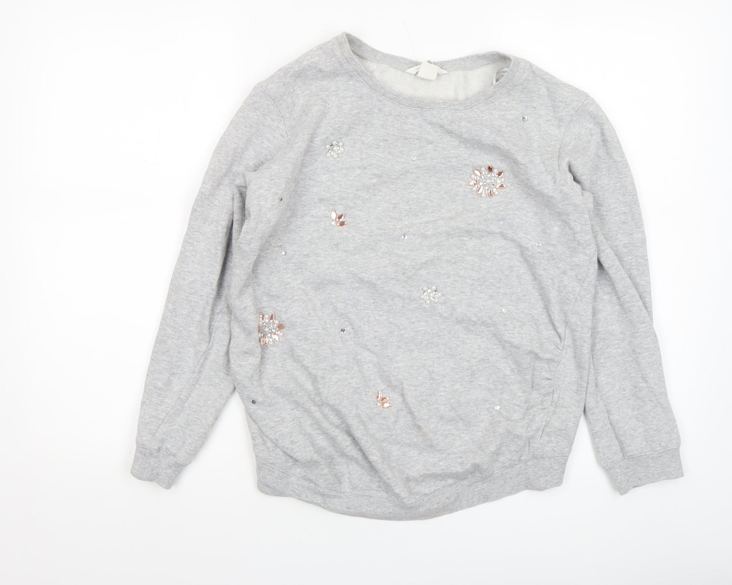 H&M MAMA Women's Grey Embellished Pullover Sweatshirt Size 8 Cotton Blend