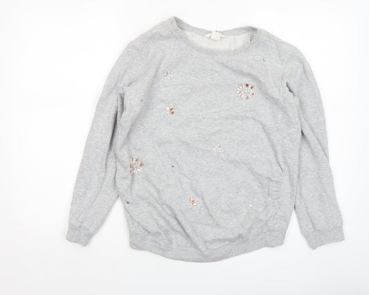 H&M MAMA Women's Grey Embellished Pullover Sweatshirt Size 8 Cotton Blend