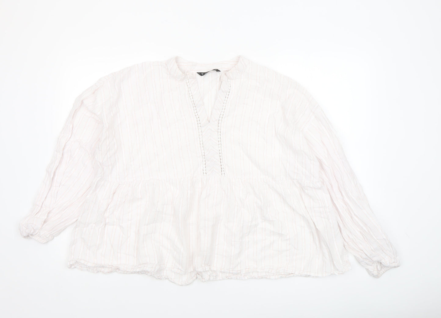 Dunnes Women’s Ivory Striped Cotton Long Sleeve Peasant Blouse XL