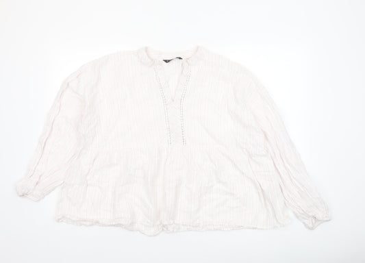 Dunnes Women’s Ivory Striped Cotton Long Sleeve Peasant Blouse XL