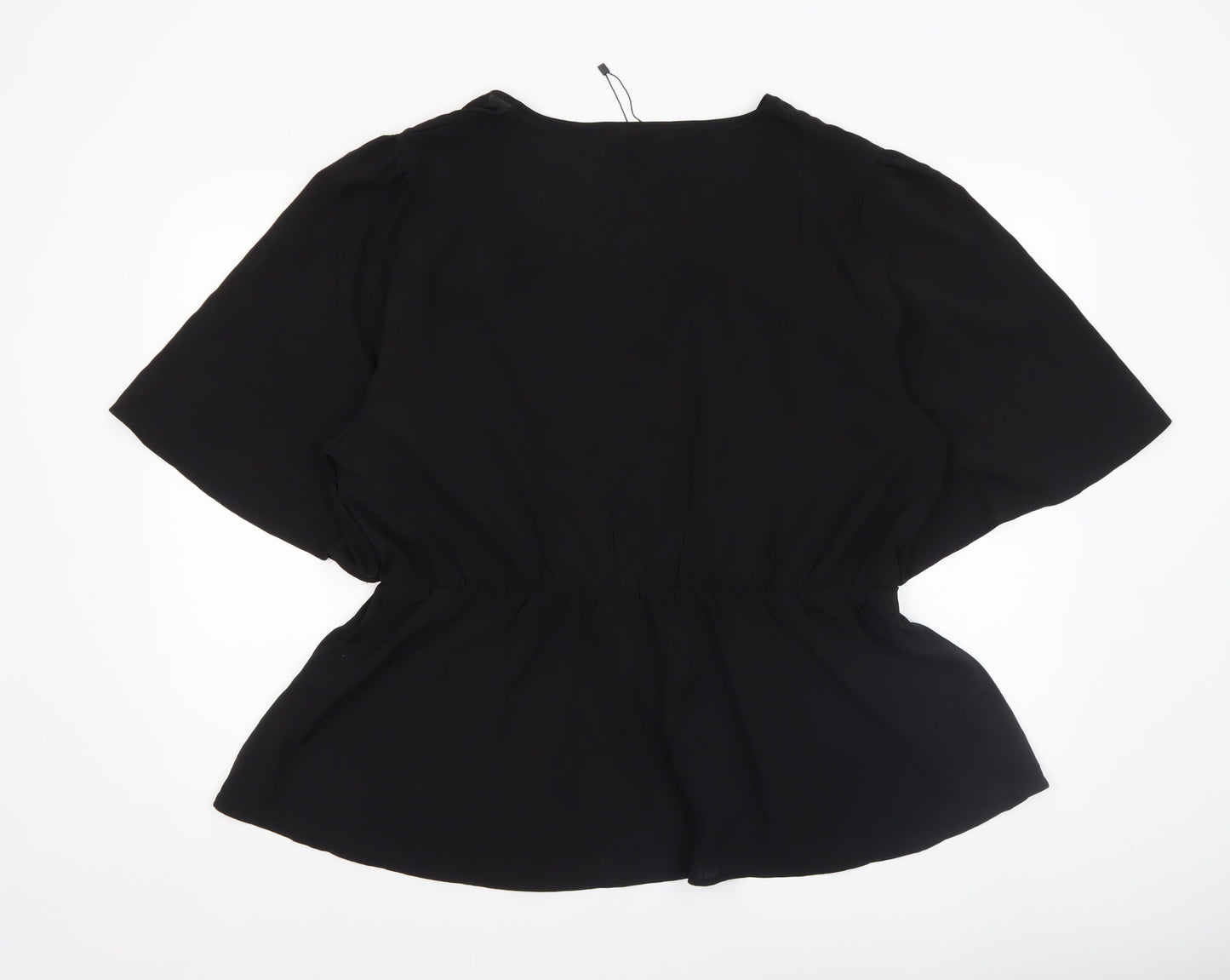 Boohoo Women Black Wrap Chiffon Blouse UK 12 Short Sleeve Top