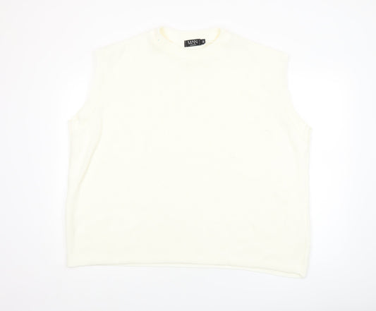 boohooMAN Men's White Sleeveless Knit Vest M Regular Fit