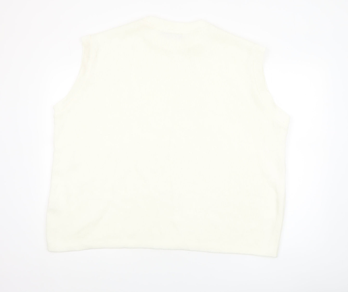 boohooMAN Men's White Sleeveless Knit Vest M Regular Fit