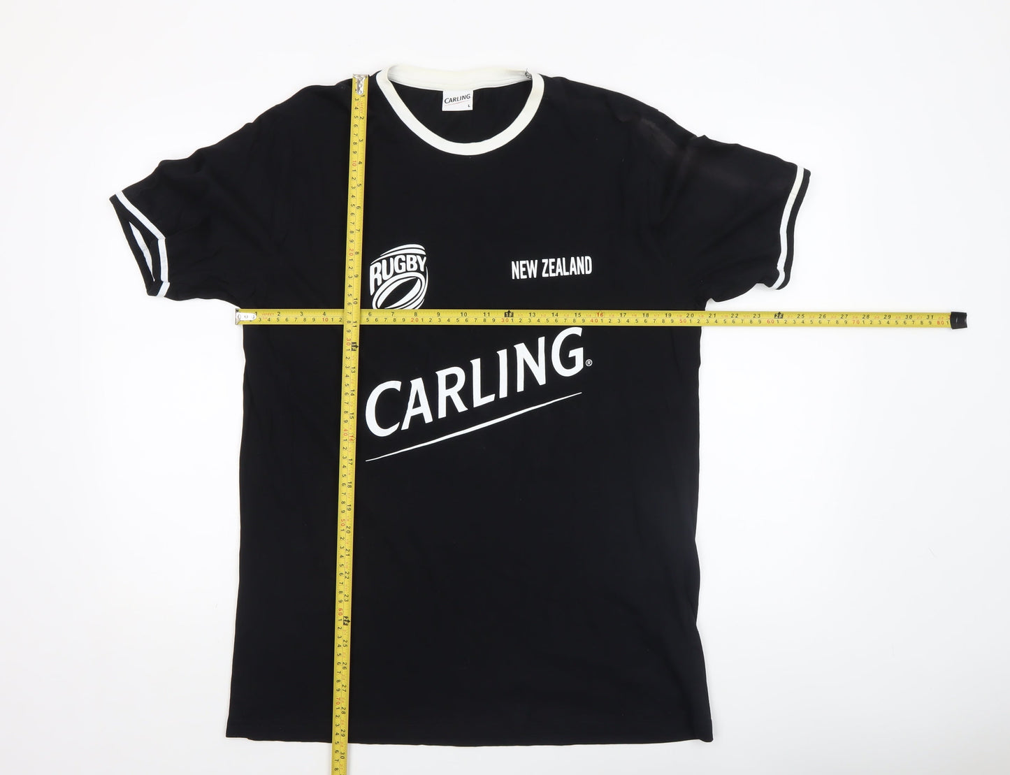 Carling Mens Black Rugby Sports Graphic Cotton T-Shirt Size L