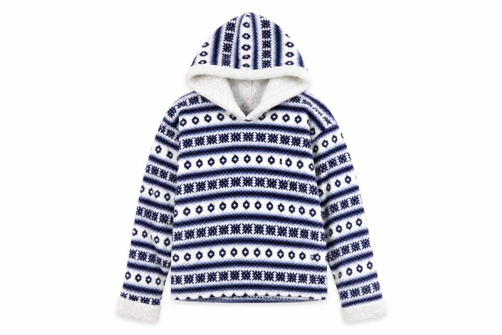 Camille Teens Blue White Fleece Hooded Pullover Sweatshirt Size 14/16
