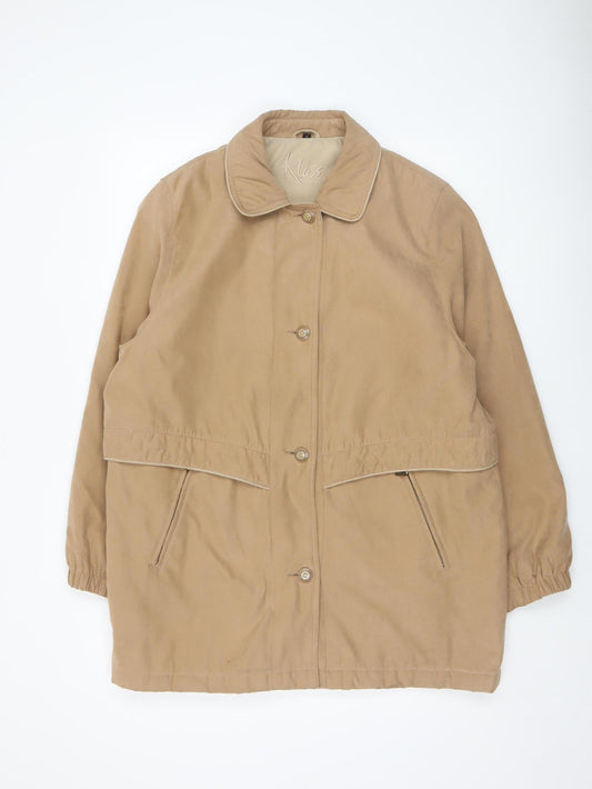 Klass Collection Womens Beige Button Up Lined Mid-Length Coat Size 16