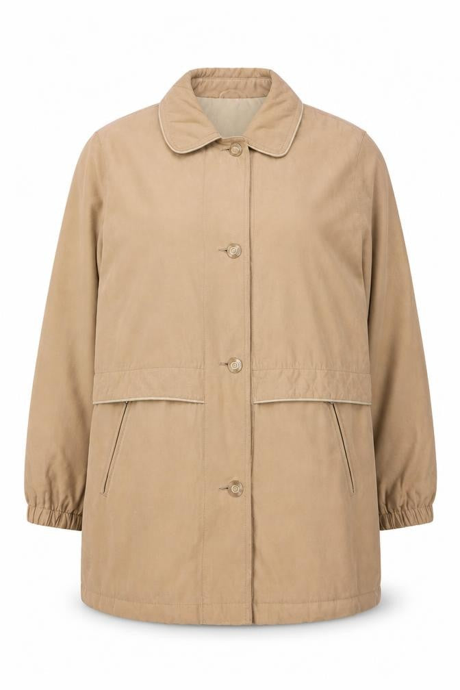 Klass Collection Womens Beige Button Up Lined Mid-Length Coat Size 16