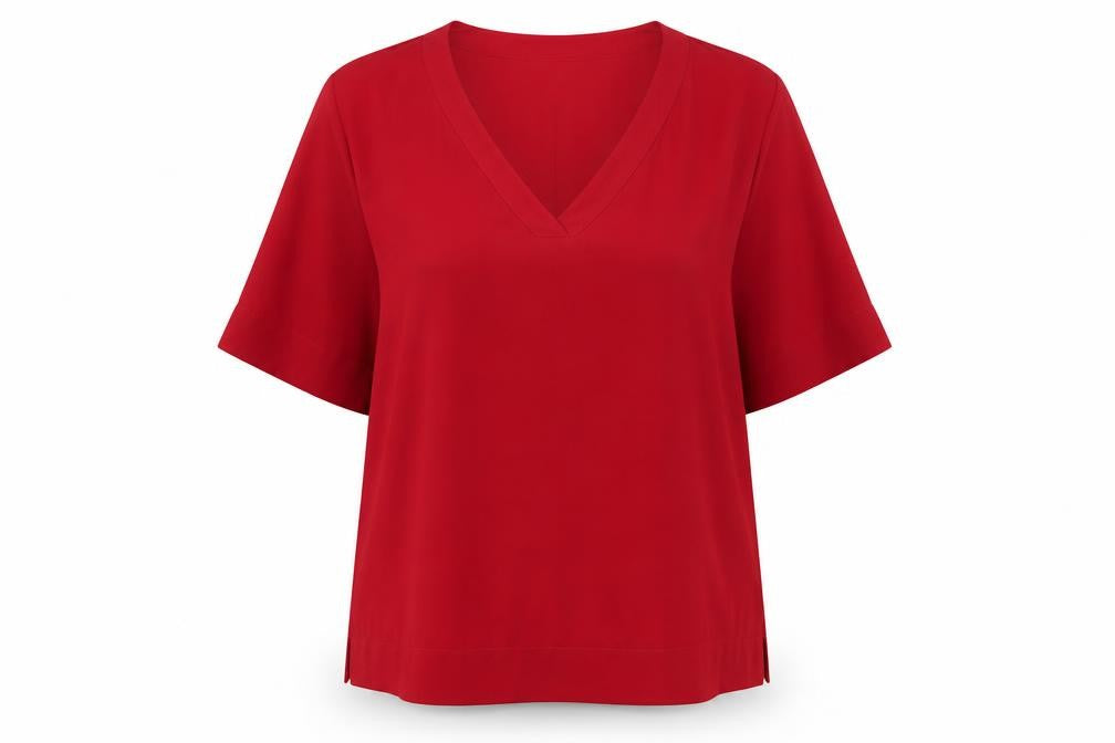 Capsule Women’s Red V-Neck Short Sleeve Blouse UK 28 Polyester