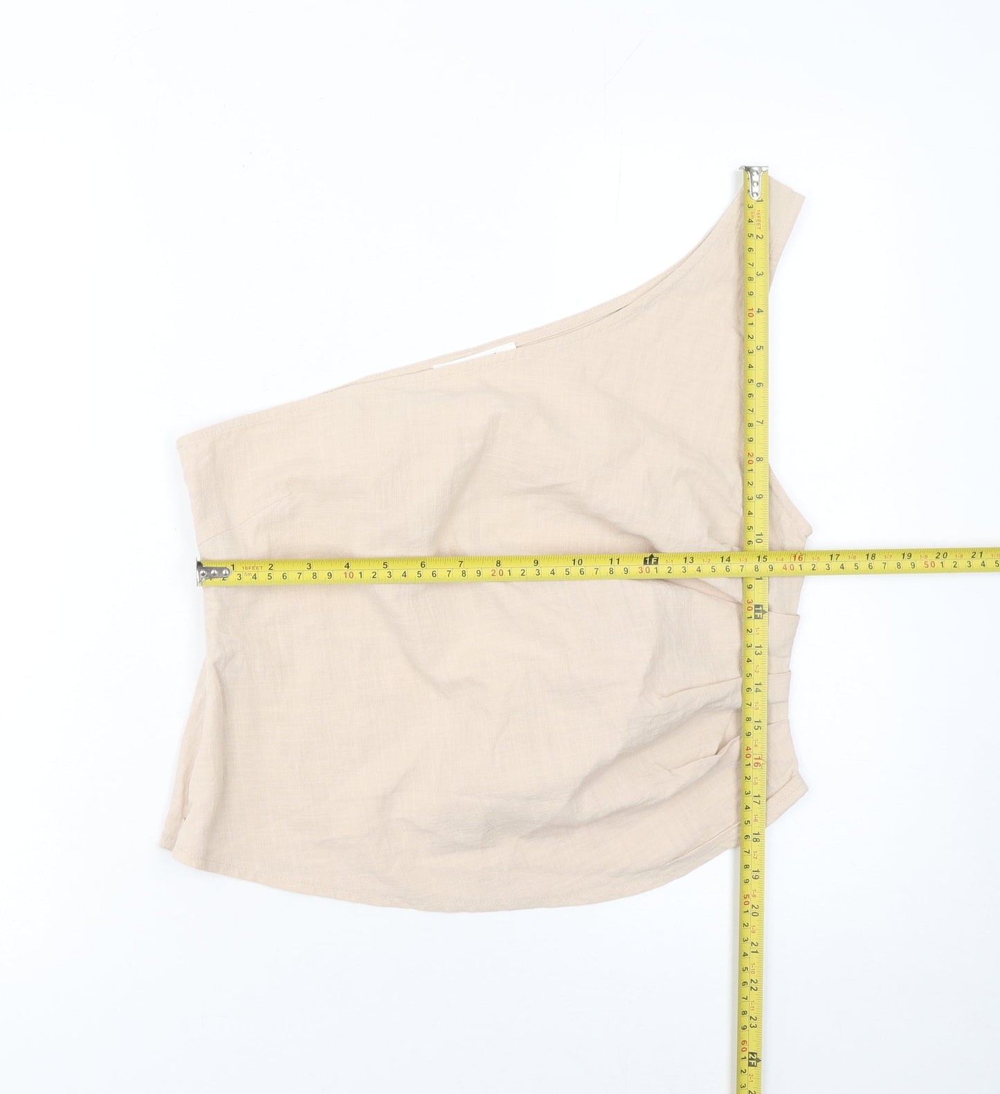4th & Reckless Women Beige One Shoulder Linen Blend Top UK12