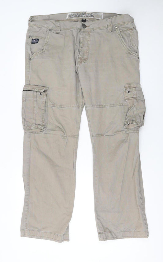 Gasoline Originals Men's Beige Cargo Trousers Size L 33R Cotton Workwear