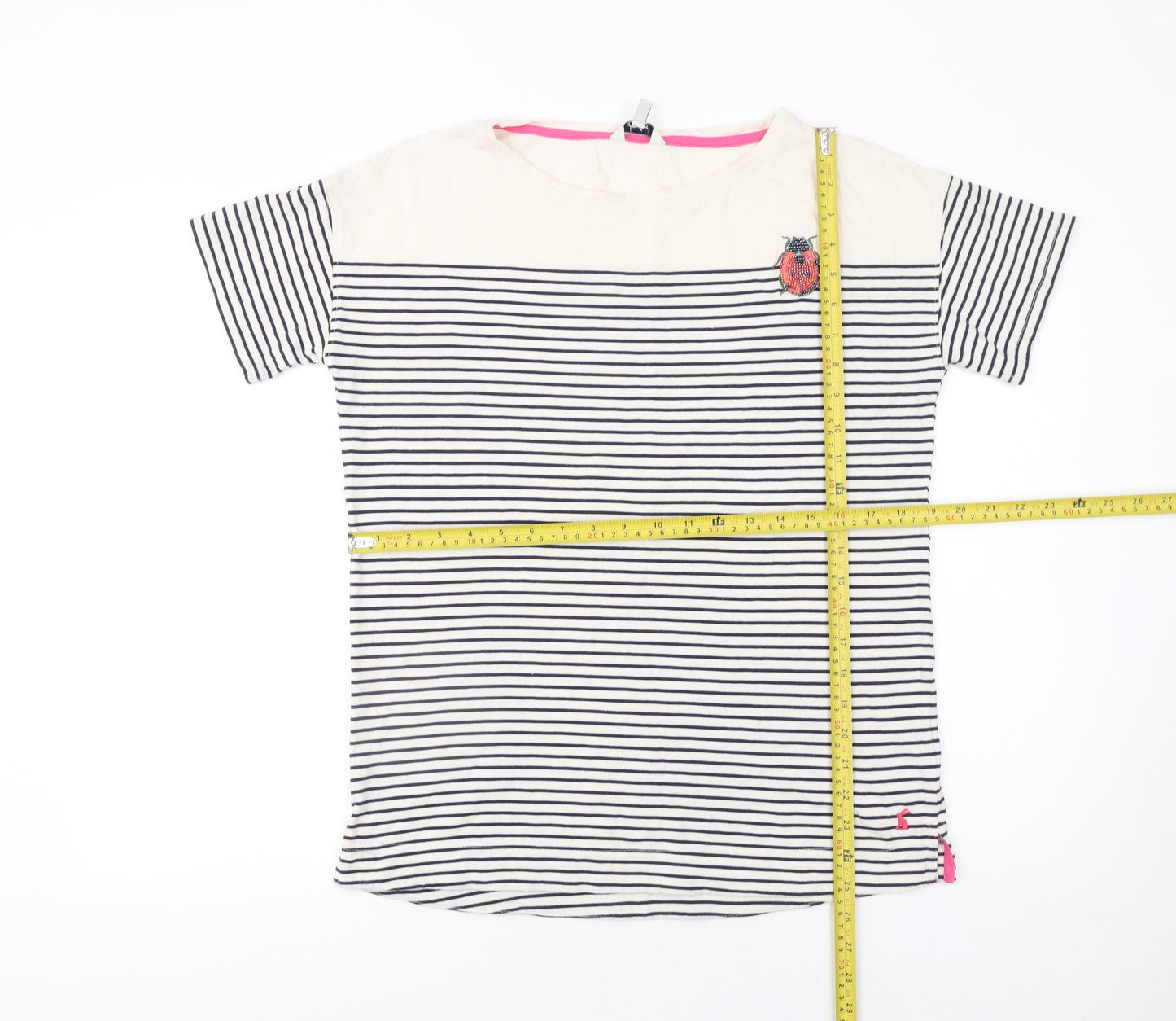 Joules Women’s Ivory Striped Embroidered T-Shirt Size 10