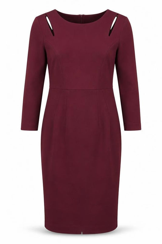 Hobbs Women's Burgundy Pencil Dress UK 8 Long Sleeve Knee Length