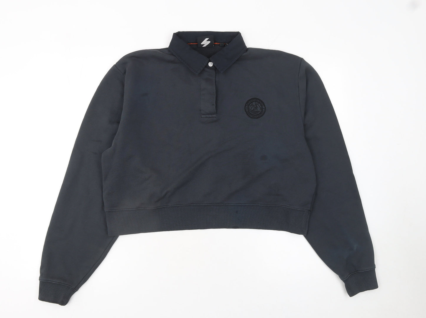 Superdry Womens Black Henley Sweatshirt UK 10 Long Sleeve Collared