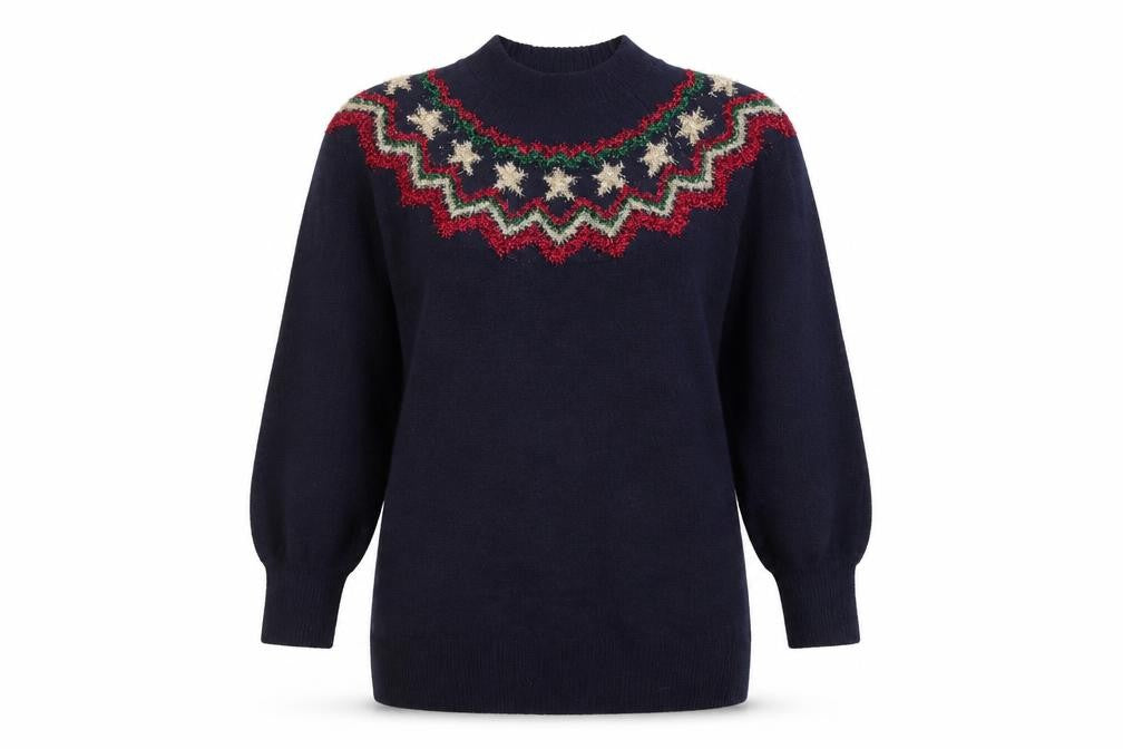 Tu Women’s Blue Fair Isle Glitter Christmas Pullover Jumper Size 10