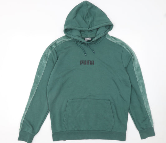 Puma Men's Green Pullover Hoodie Medium Sports Logo Sweatshirt