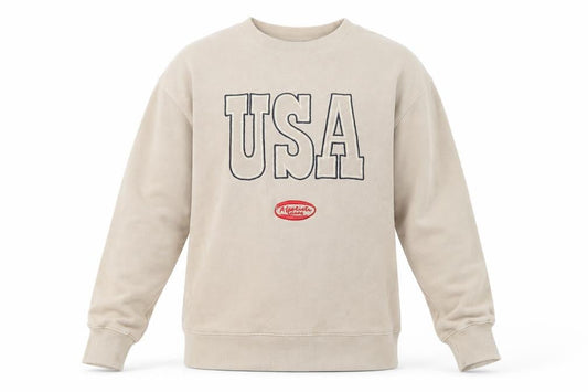 Front view of Zara girls’ beige usa graphic pullover sweatshirt 13-14 years