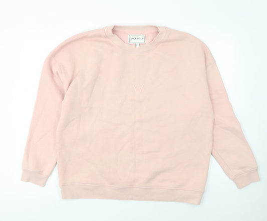 Jack Wills Women Pink Cotton Crew Neck Pullover Sweatshirt Size 12