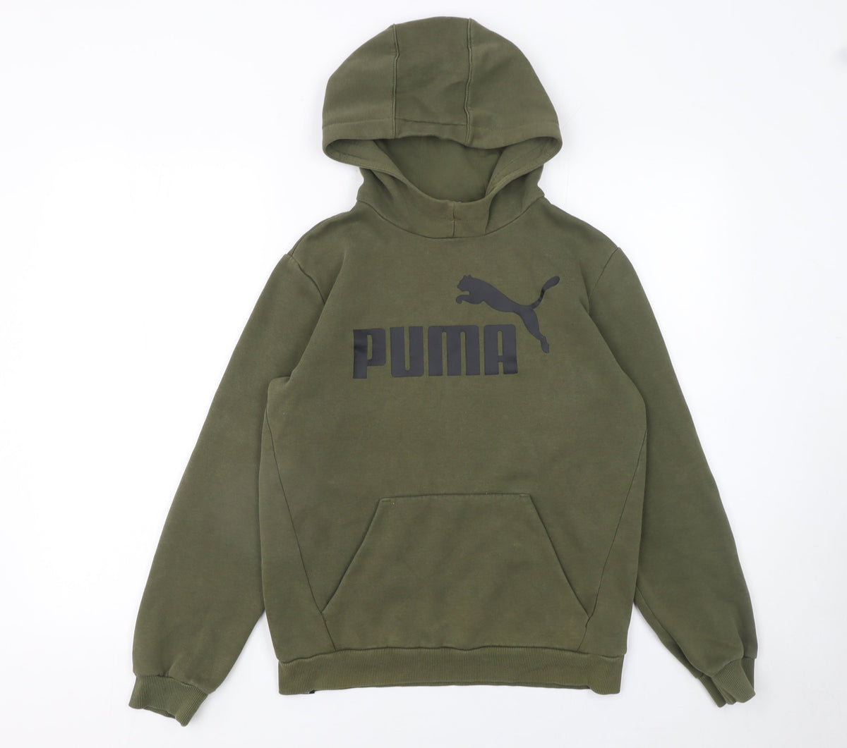 Puma Boys Green Pullover Hoodie 14-15 Years Fleece Logo Sweatshirt