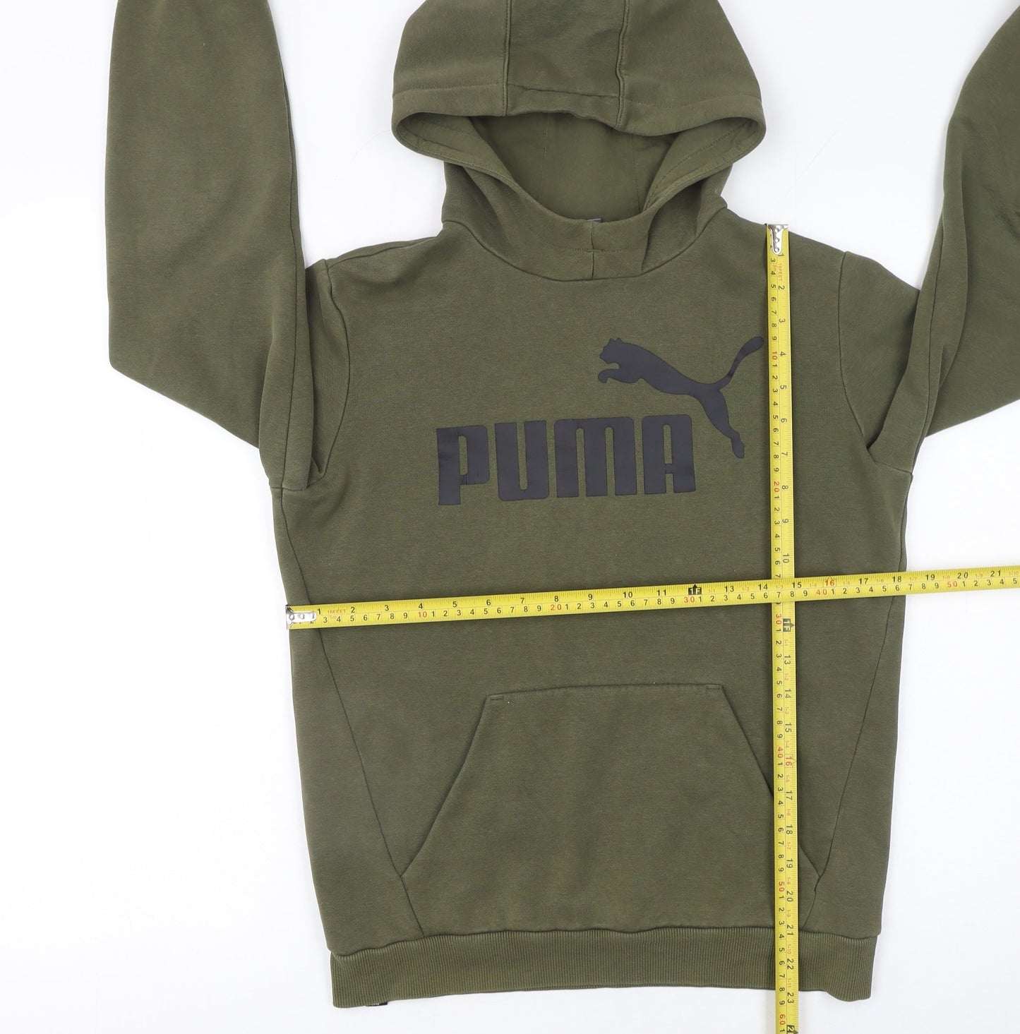 Puma Boys Green Pullover Hoodie 14-15 Years Fleece Logo Sweatshirt