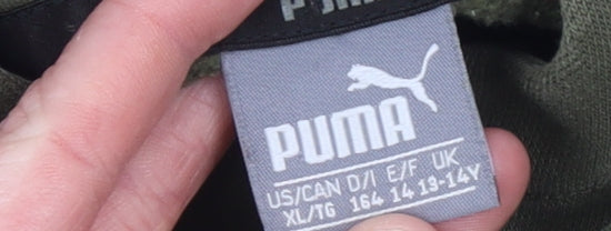 Puma Boys Green Pullover Hoodie 14-15 Years Fleece Logo Sweatshirt
