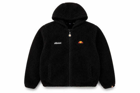 Front view of Ellesse boys’ black fleece hooded full zip winter jacket 13-14 years