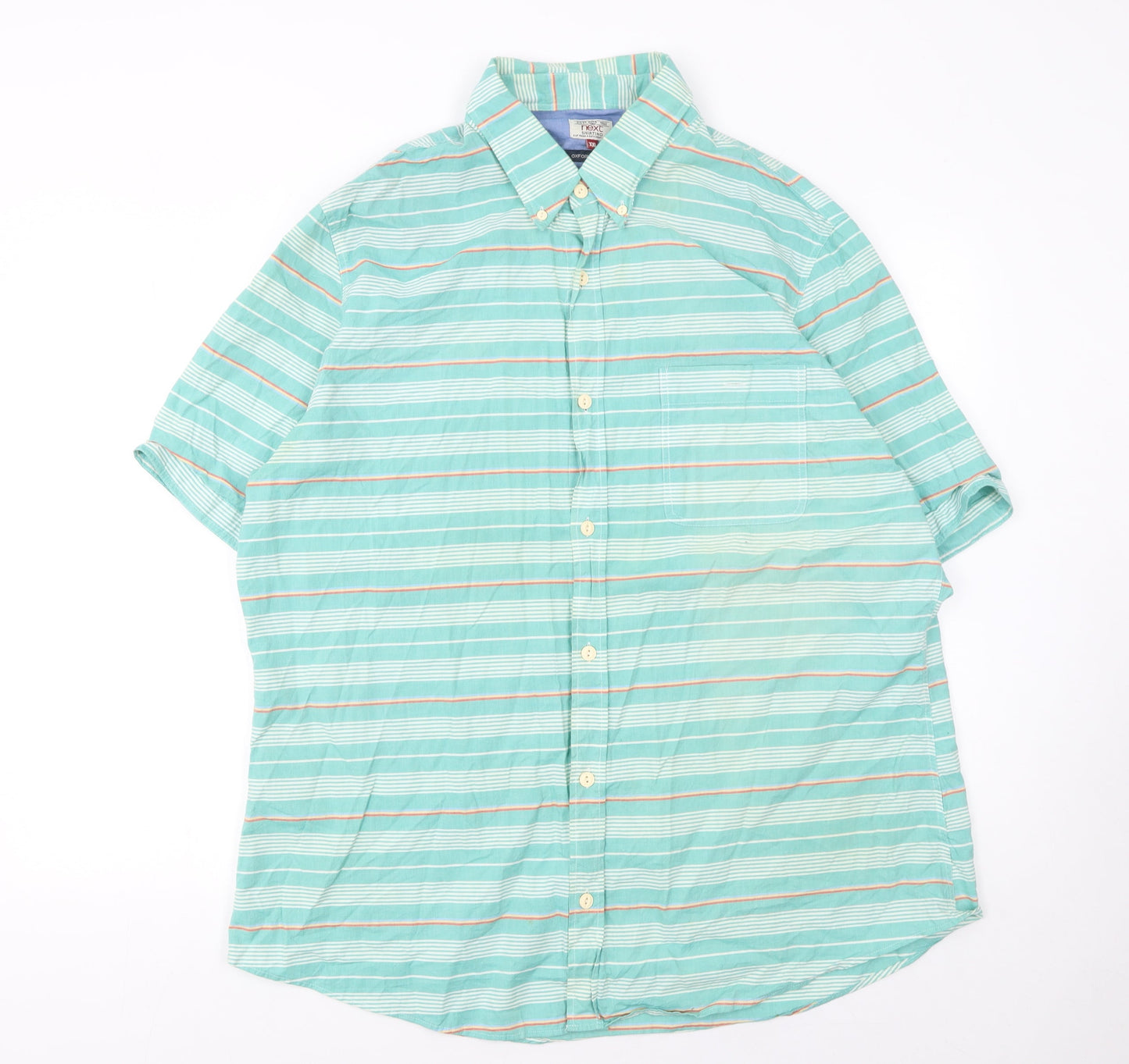 Next Men’s Green Striped Oxford Short Sleeve 2XL Button-Up Shirt
