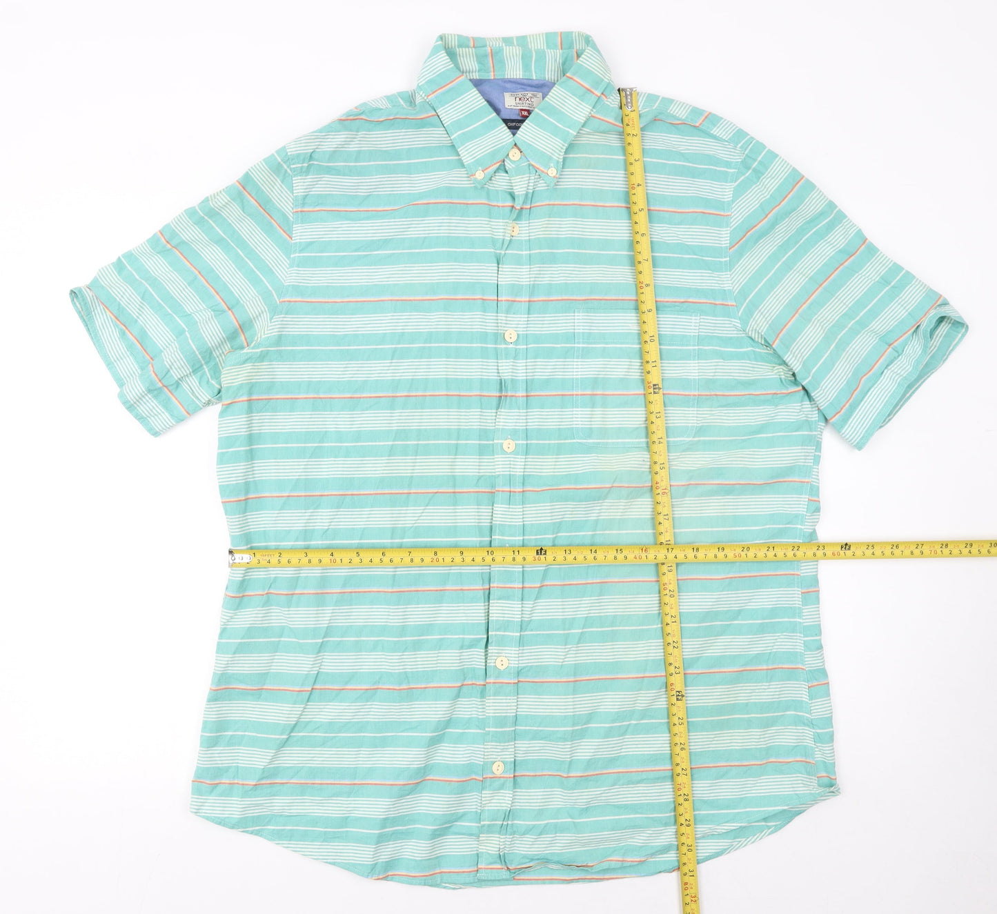 Next Men’s Green Striped Oxford Short Sleeve 2XL Button-Up Shirt