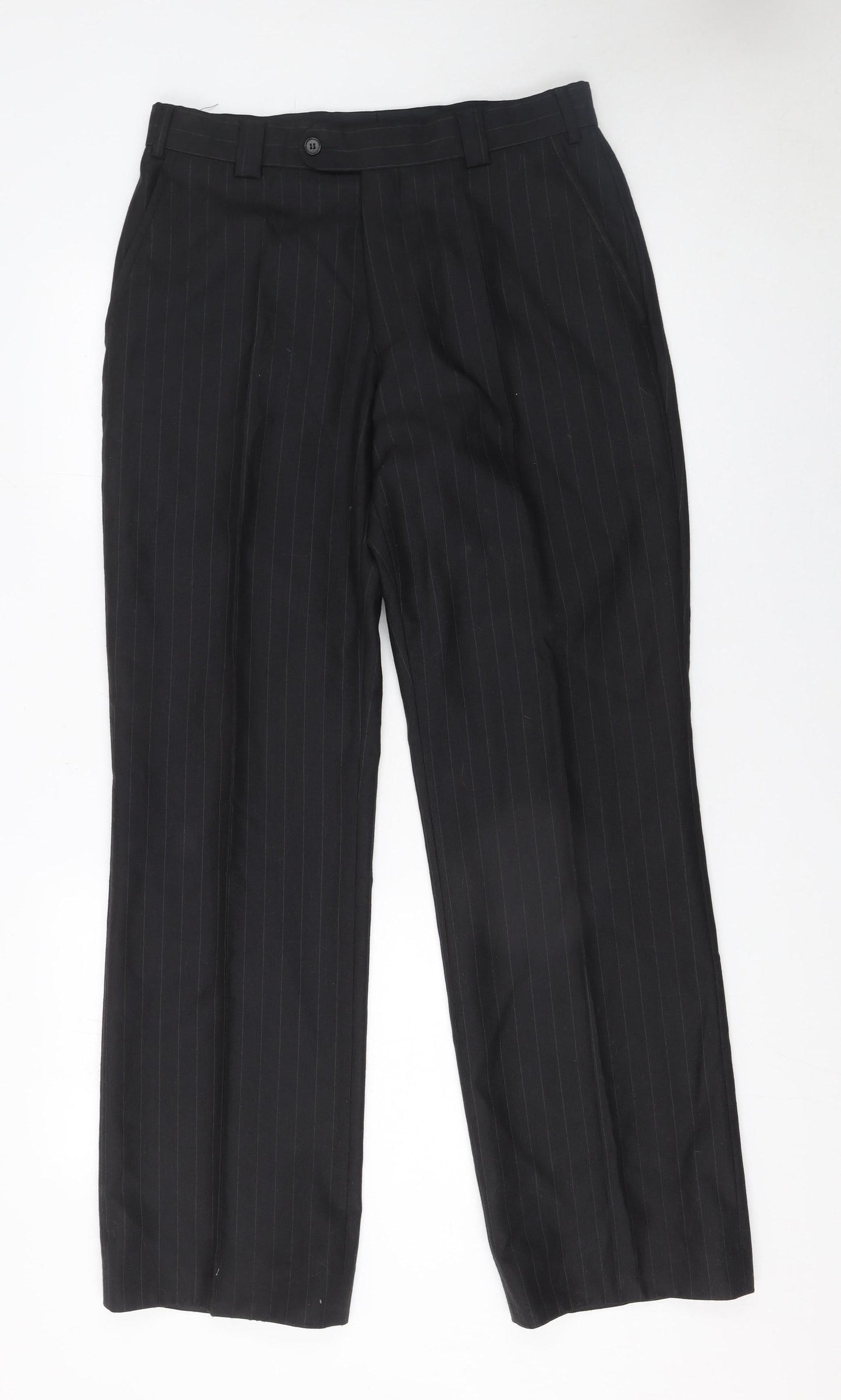 Remus Uomo Men's Black Pinstripe Dress Trousers Size 38 Regular Fit