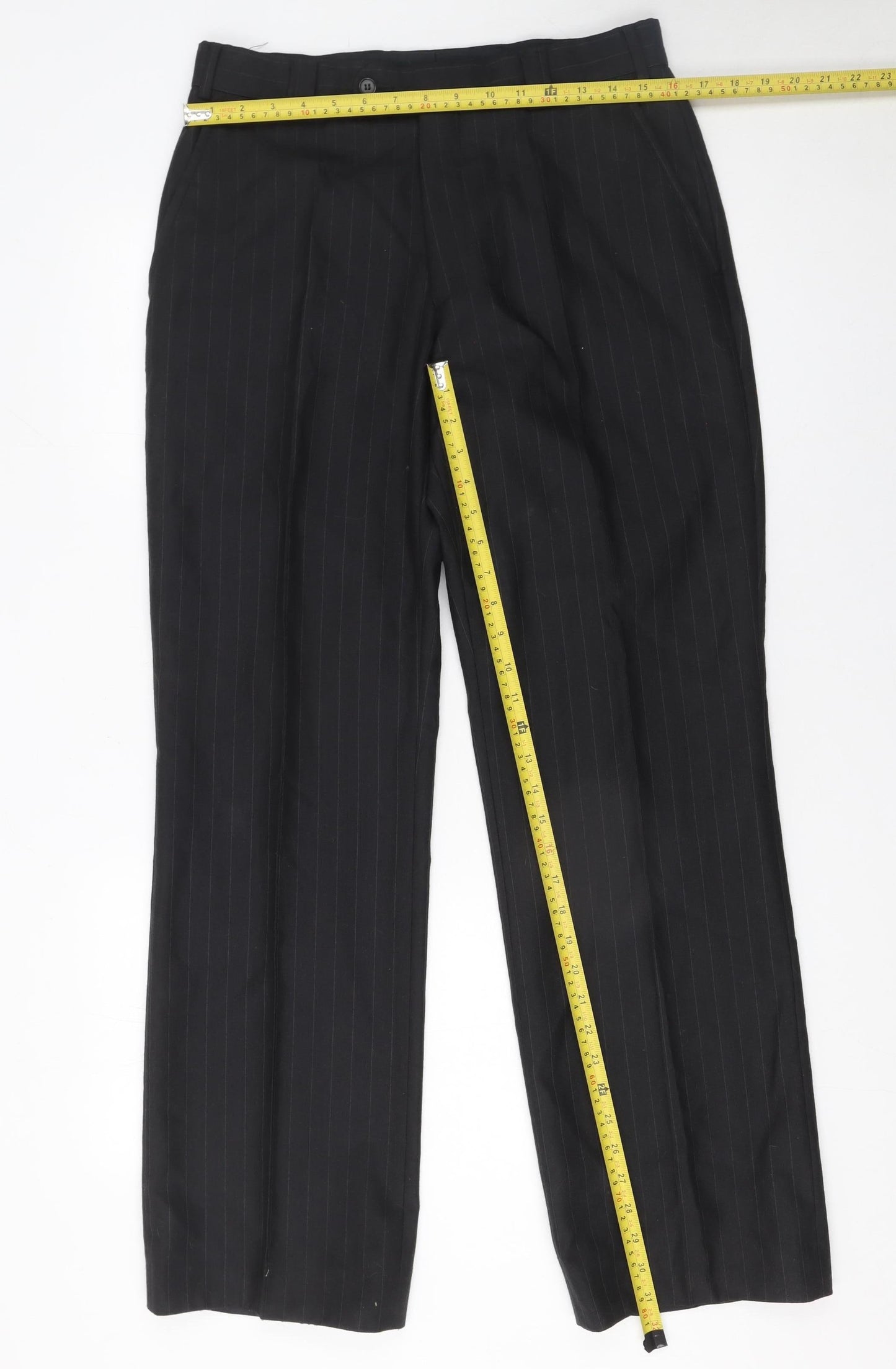 Remus Uomo Men's Black Pinstripe Dress Trousers Size 38 Regular Fit