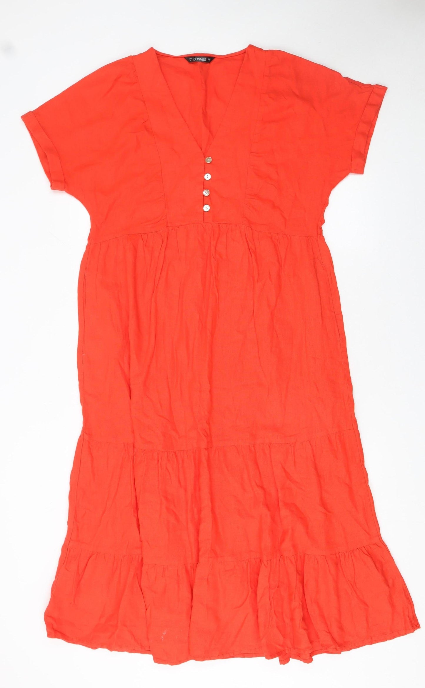 Dunnes Stores Women’s Orange Linen Blend Midi A-Line Dress Size S