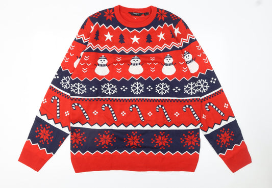 Esmara Men Red Christmas Knit Jumper Snowman Pattern Size M