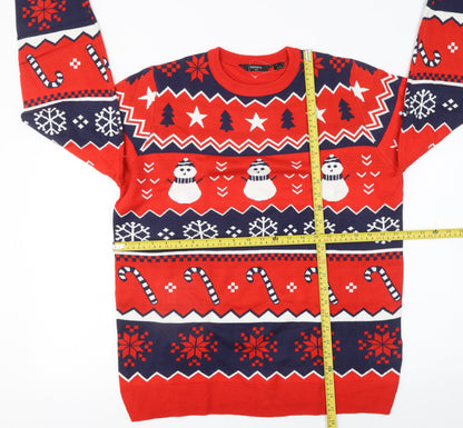 ESMARA Men Red Christmas Knit Jumper Snowman Pattern Size M